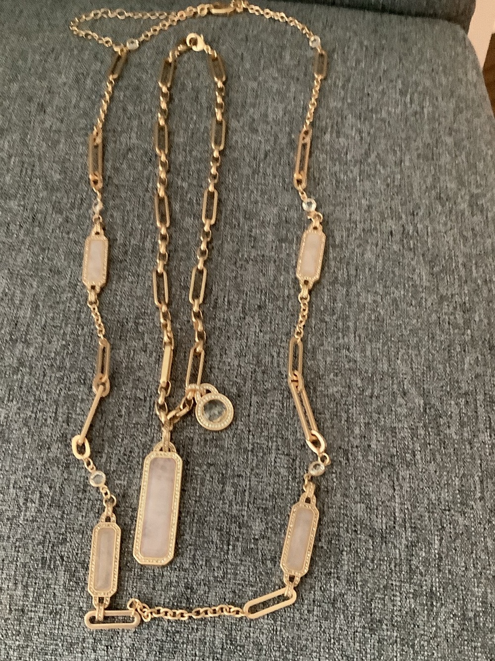 White House Black Market Gold-Tone Pink Stone Long Pendant Necklace